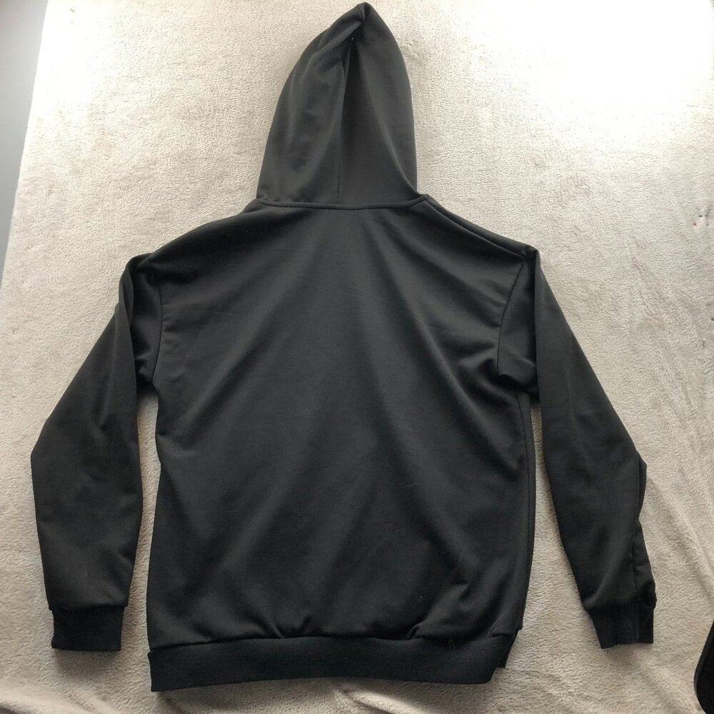 Romwe Mens Hoodie Sweatshirt Large Black Active Lifestyle Graphic Print Pullover - Picture 11 of 11